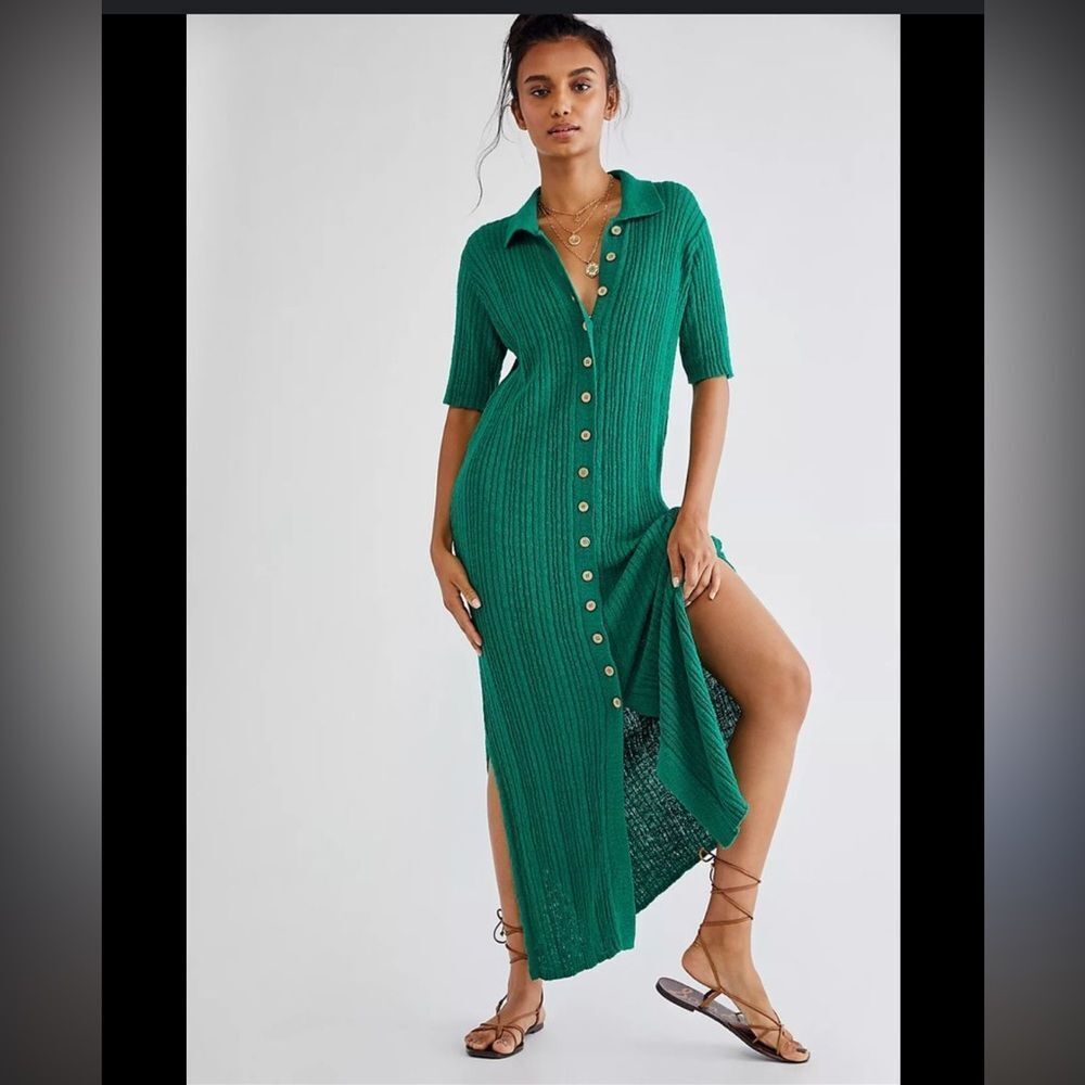 FREE PEOPLE FP BEACH Riding Waves Green Sweater Knit Dress Small